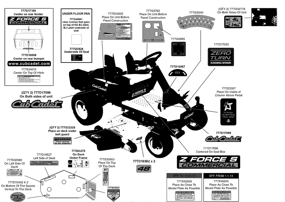 Label Map Diagram and Parts List for Z-FORCES48 (53BH5FJB-53BH5FJB050)(2013) Cub Cadet Lawn Tractor
